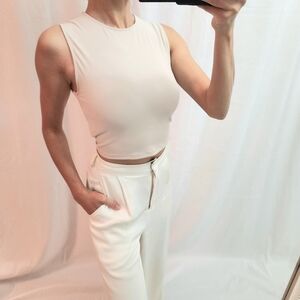 Cream Sleeveless Crop Top